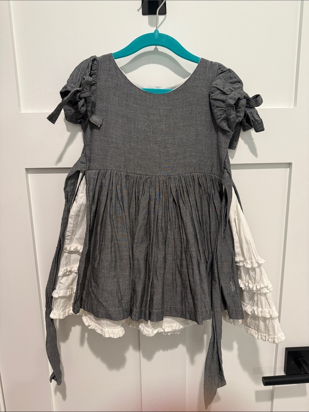 Well Dressed Wolf Meg Gray Layered Ruffle Tie-Sleeve Dress
